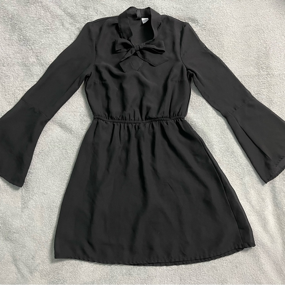 H&M Black Long Sleeve Dress with Bow Detail